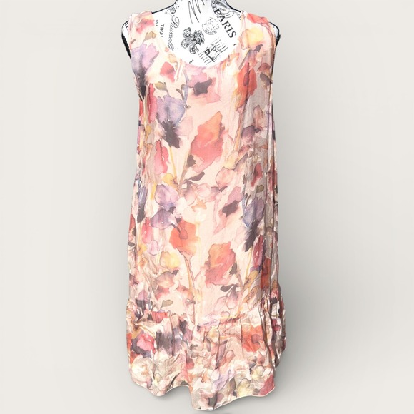 Rosemarine Italy Silk Blend Watercolor Floral Midi Dress L Boho Romantic Resort - Picture 5 of 16